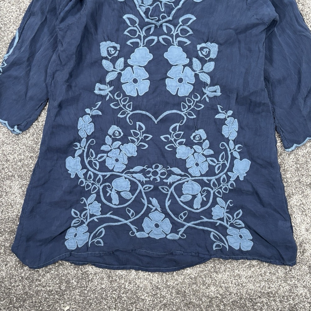 Johnny Was Blouse Tunic Top Women's Small Blue Embroidered Floral Rayon - Picture 4 of 10